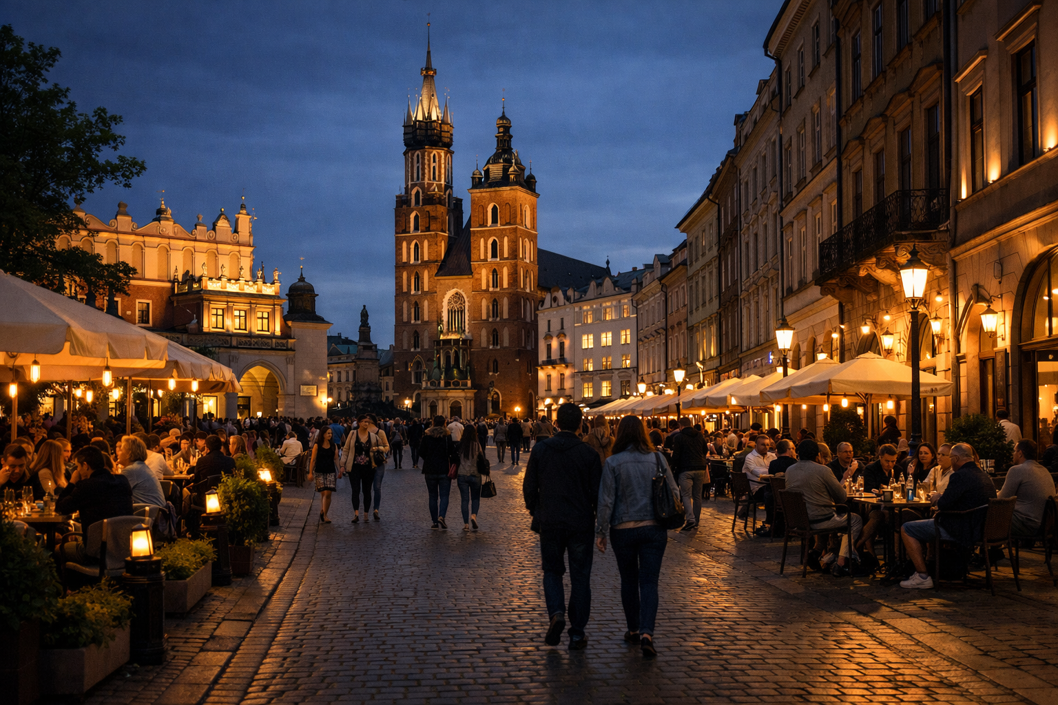 Wieczorny spacer po oświetlonym centrum Krakowa