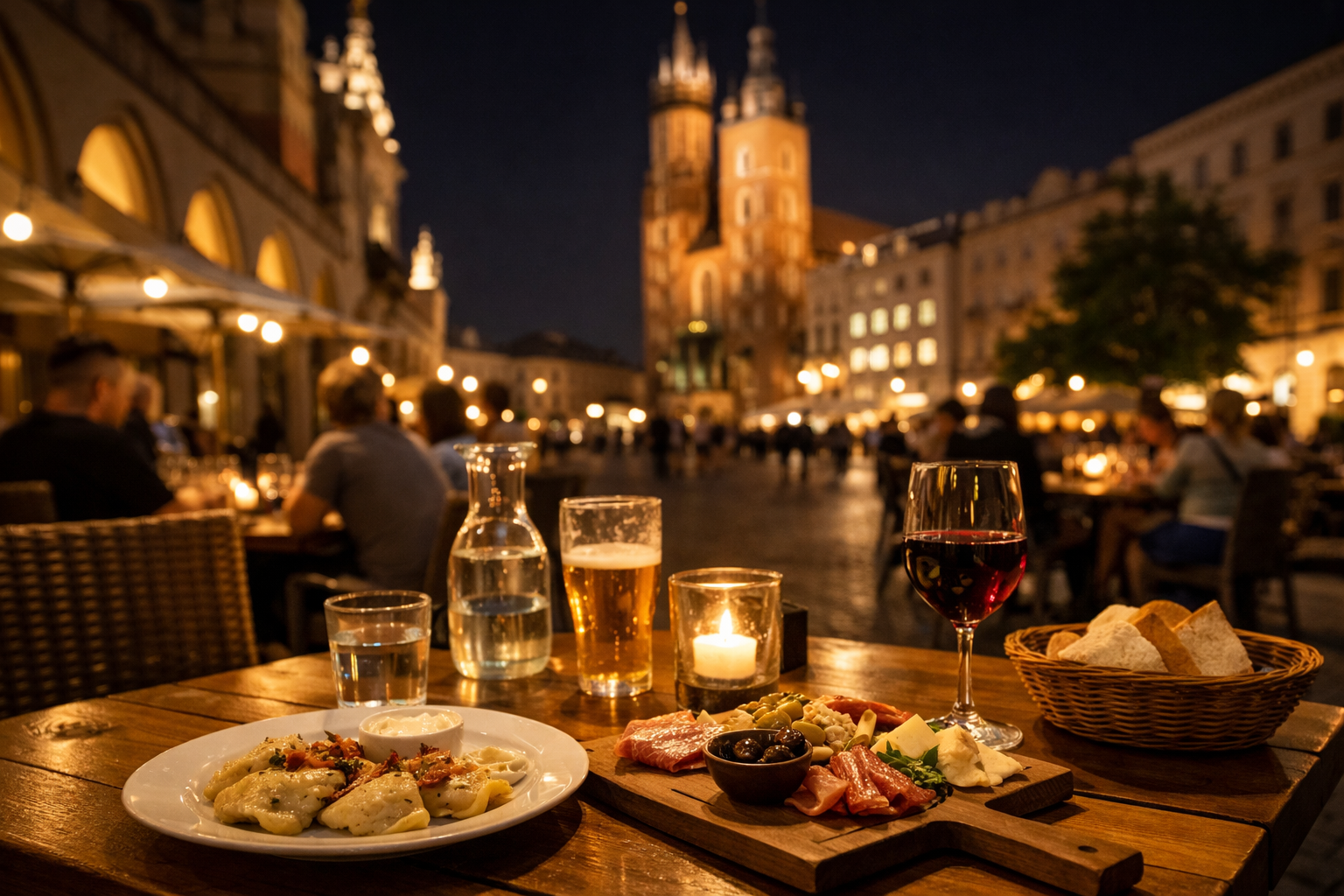 Późna kolacja w nocnym Krakowie